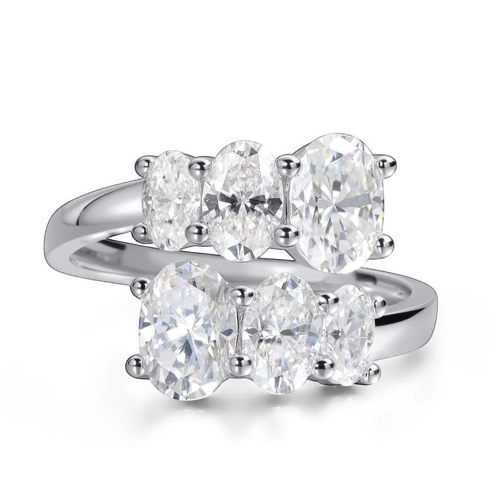 Oval Moissanite Three Stone Engagement Ring in Sterling Silver
