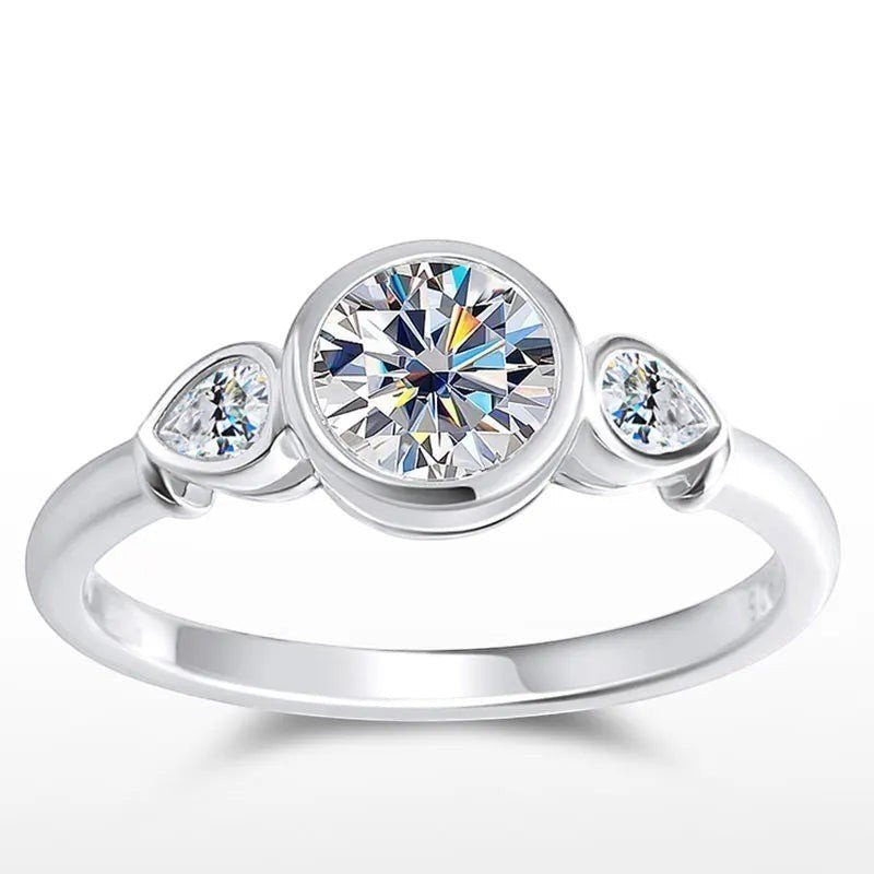 Three Stone Moissanite Engagement Ring Profile in 925 Sterling Silver