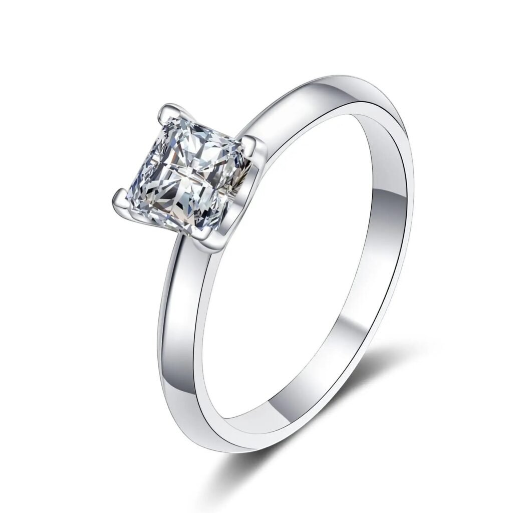 Princess Cut Moissanite Solitaire Engagement Ring in 925 Sterling Silver