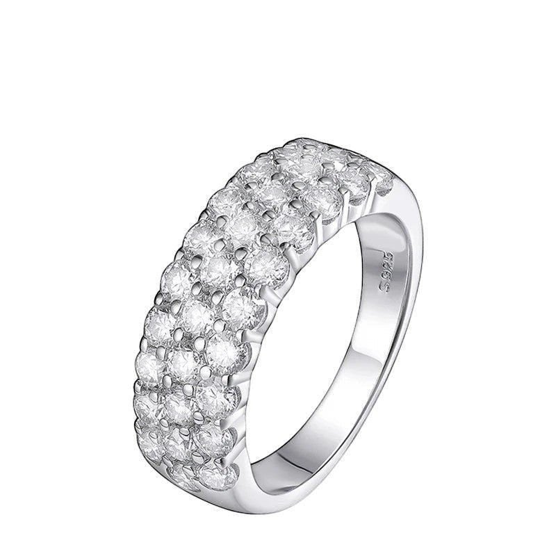 D Color VVS1 Moissanite Triple Row Band Ring in 925 Sterling Silver