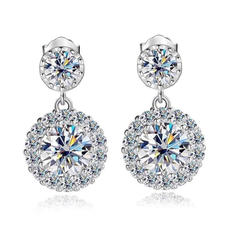 1ct round cut moissanite drop earrings from Bee-Bees in GRA certified S925 sterling silver.
