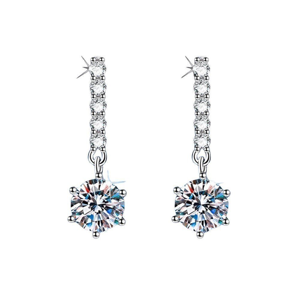 1ct D Color round moissanite stud earrings from Bee-Bees in white gold plated sterling silver
