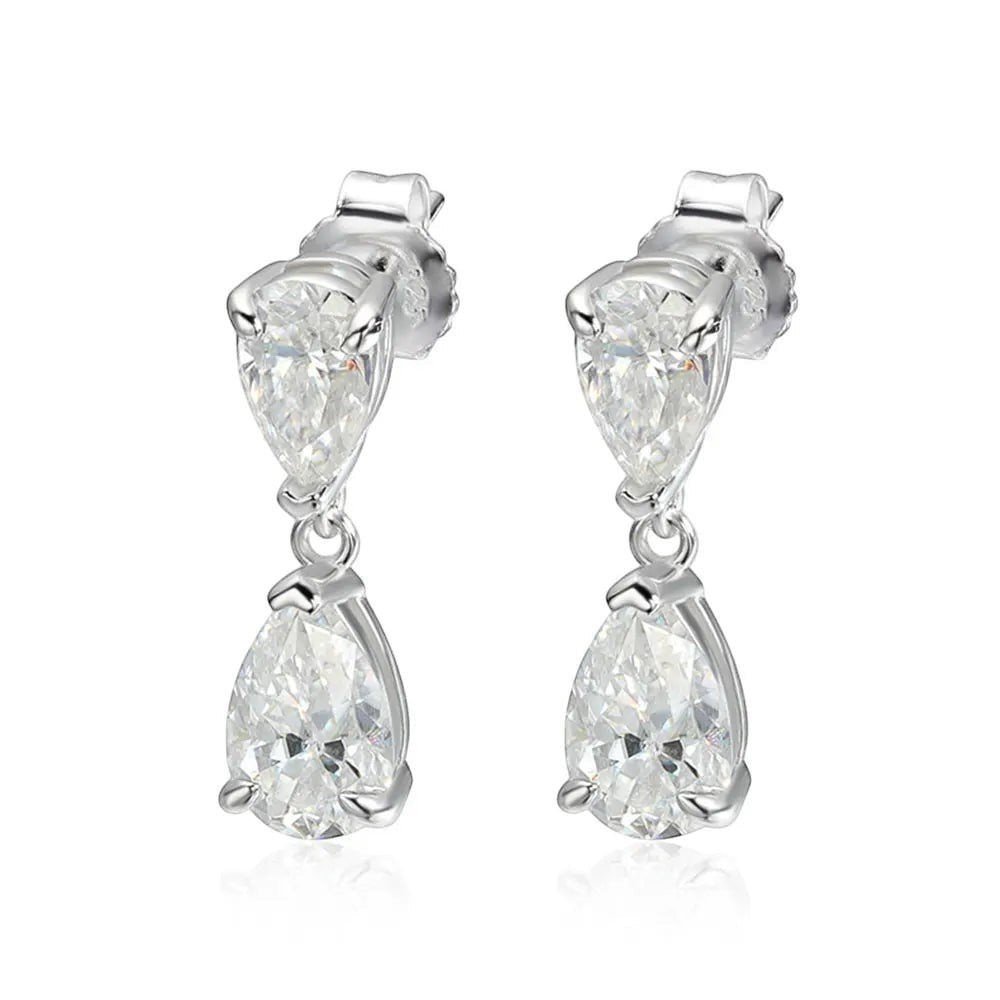 D Color VVS1 pear-shaped moissanite earrings from Bee-Bees in sterling silver.