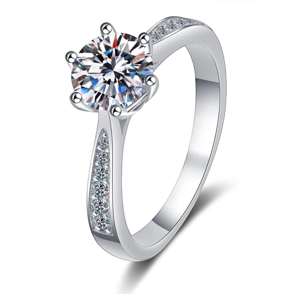 Round Moissanite Solitaire Engagement Ring in Sterling Silver
